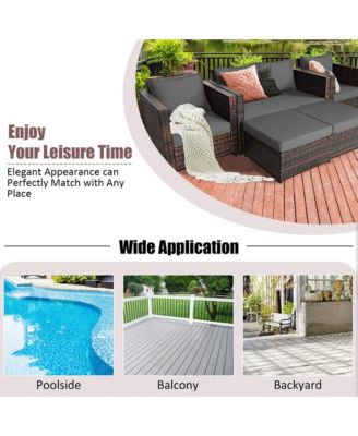 5PCS Outdoor Patio Rattan Conversation Sofa Furniture Set w/ Grey Cushions