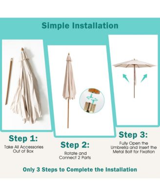 10FT Patio Umbrella Table Market Umbrella w/ 8 Bamboo Ribs Pulley Lift & Ventilation Hole