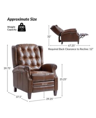 Silvia Button-tufted Genuine Leather Power Recliner with Solid Wood Legs