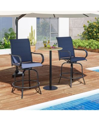 Outdoor Swivel Bar Stool Set of 4 w/Breathable Fabric and Heavy Duty Metal Frame