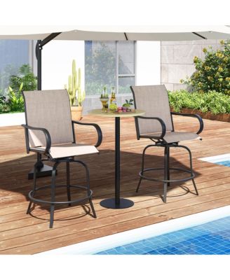 Outdoor Swivel Bar Stool Set of 4 w/Breathable Fabric and Heavy Duty Metal Frame