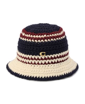 COACH Women’s Navy Multi Stripe Crocheted Cotton Blend Bucket Hat - XS/S PO MAR 2026 Booked DP 50% COACH Stripe Crochet Bucket Hat  main image 3