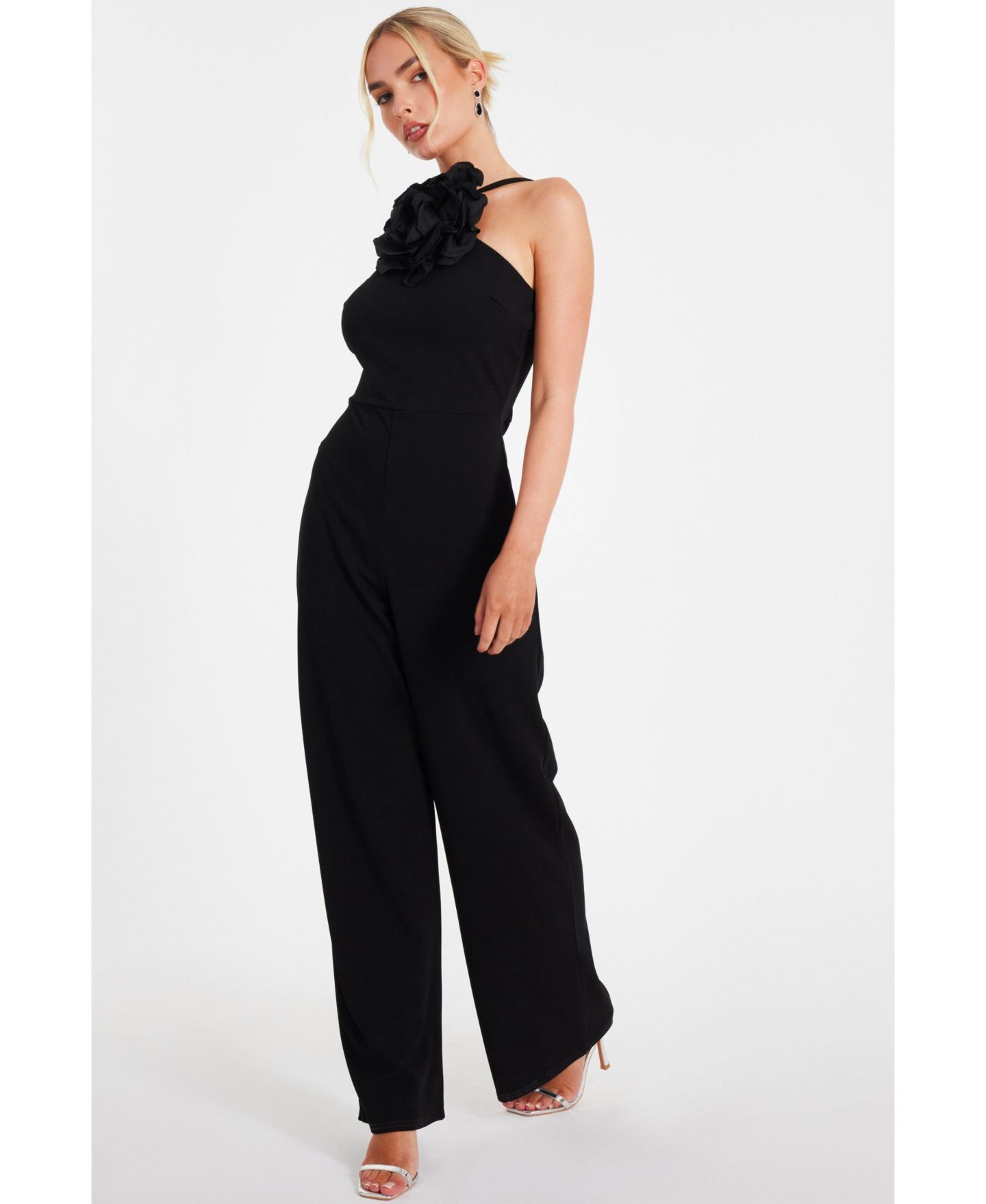 Женский комбинезон QUIZ Scuba Crepe Halter Neck Jumpsuit, цвет: Чёрный — фото 5