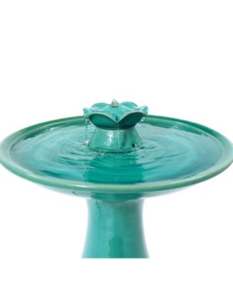 Aqua Glazed Ceramic 22-In Tall Birdbath Fountain