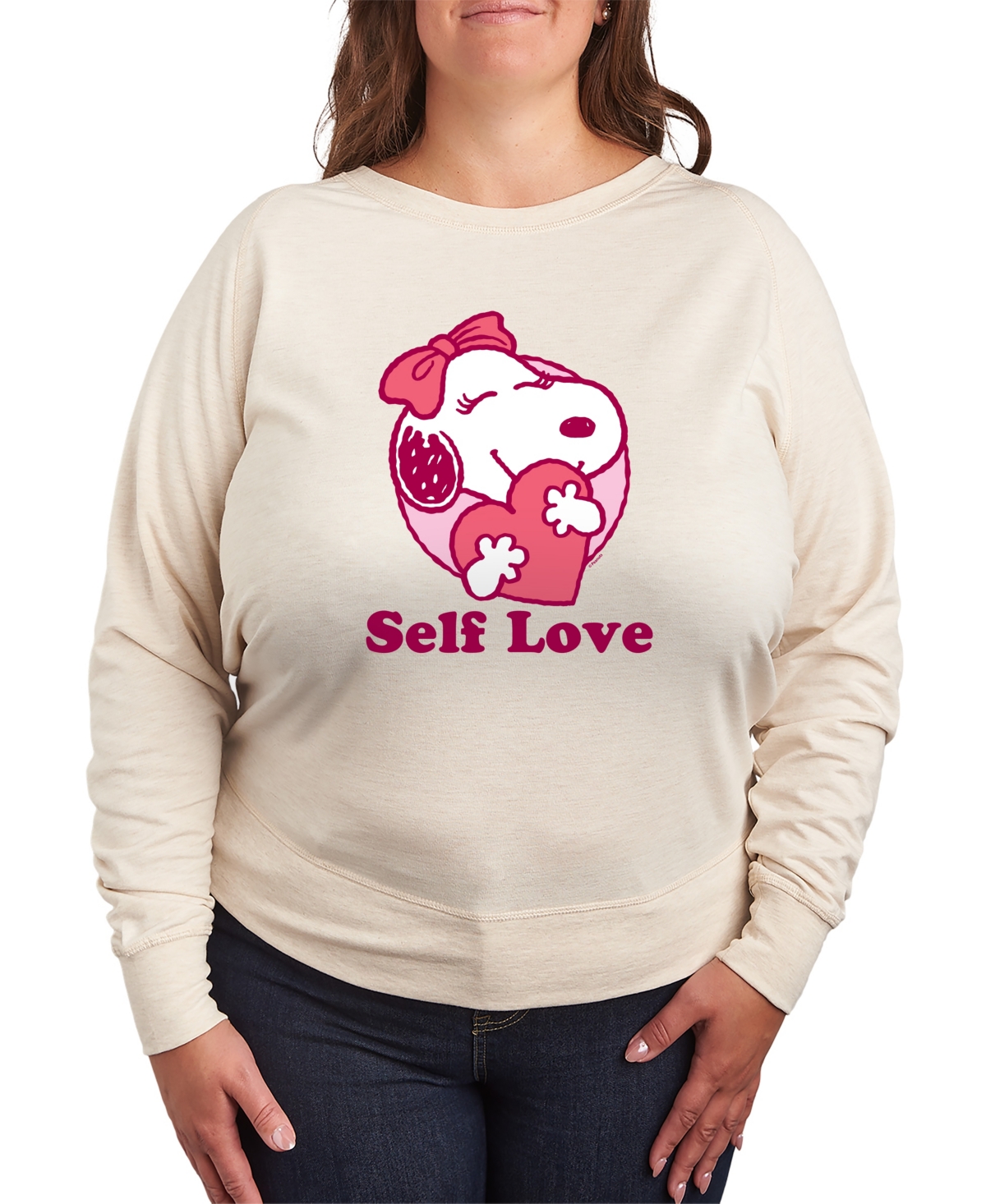 Hybrid Apparel Plus Size Peanuts Self Love Graphic Pullover T-shirt In Neutral