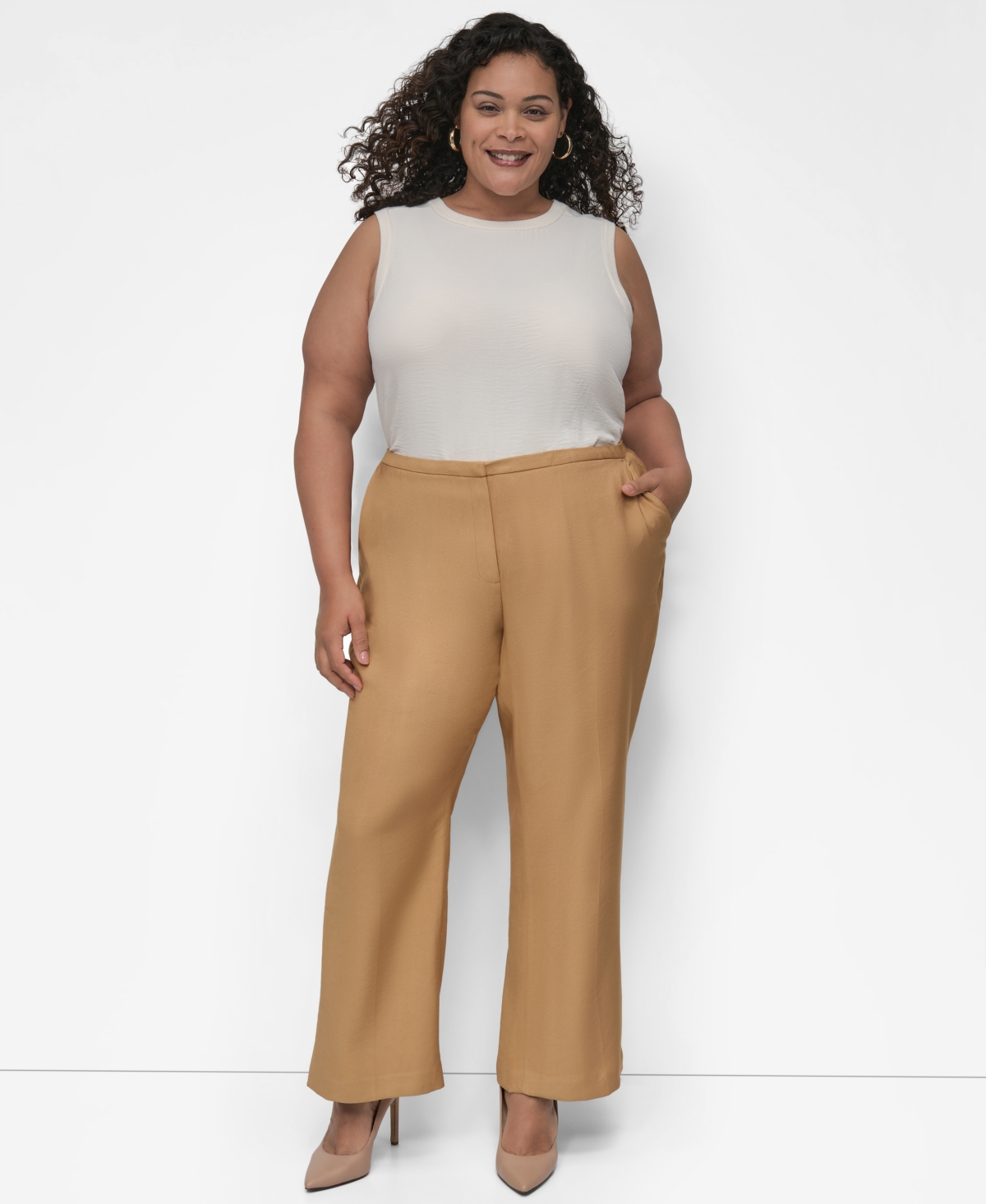 Plus Size Sueded Canvas High-Rise Pants - Whiskey