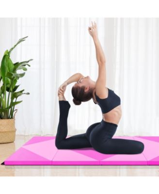 8 Feet PU Leather Folding Gymnastics Mat with Hook and Loop Fasteners-Pink
