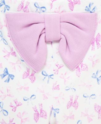 Baby Girls Pretty Bows Cotton Headband, Bodysuit & Pants Set 