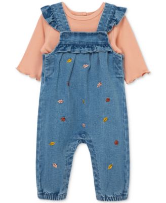 Baby Girls Leaves Woven Denim Overall & Top Set