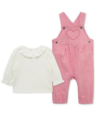 Little Me - Baby Girls Ruffled Top & Heart Overall, 2 Piece Set