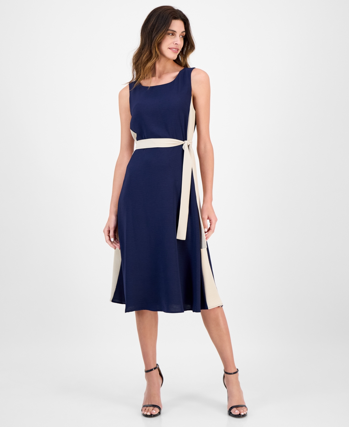 Women's Two-Tone Tie-Waist Dress - Navy