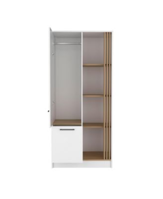 70.8" MDF White/Natural Oak 1-Door 1-Drawer 4-Shelf Storage Armoire