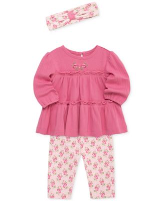 Baby Girls Cotton Bellflower Headband, Tiered Tunic & Leggings, 3 Piece Set