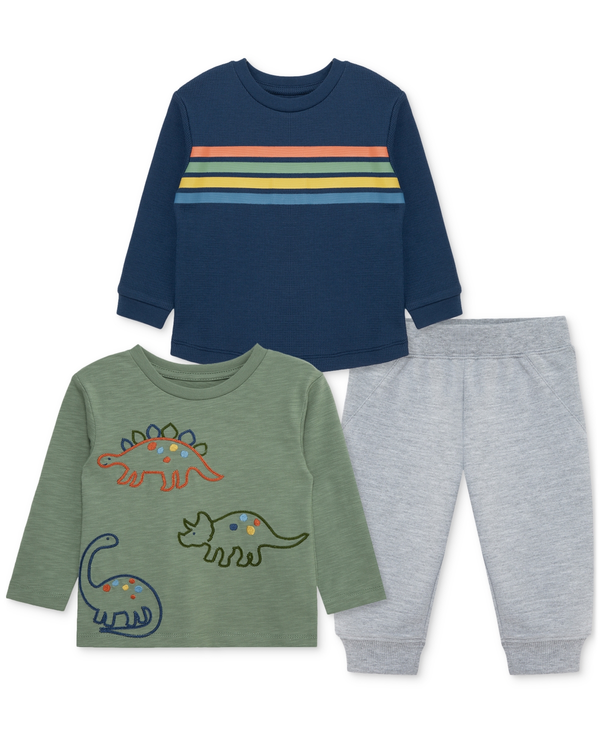 Little Me Baby Boys Dino T-shirts & Jogger Pants, 3 Piece Set In Multi
