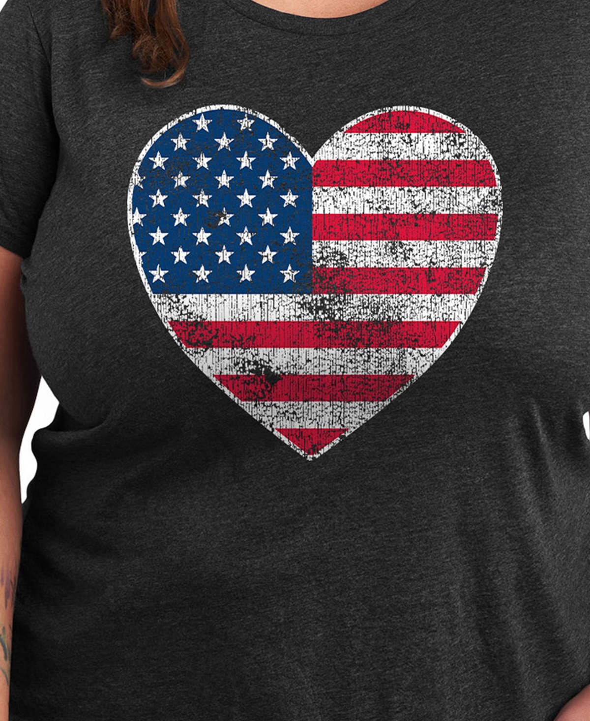 Hybrid Apparel Plus Size Americana Heart Flag Graphic Crew Neck T-shirt In Black