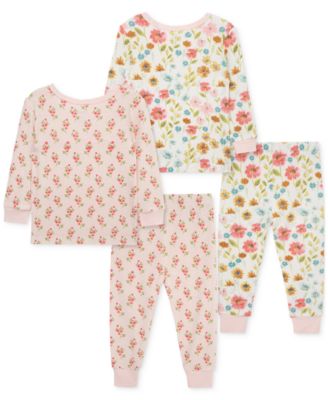 Baby Girls Floral Pajamas, 4 Piece Set