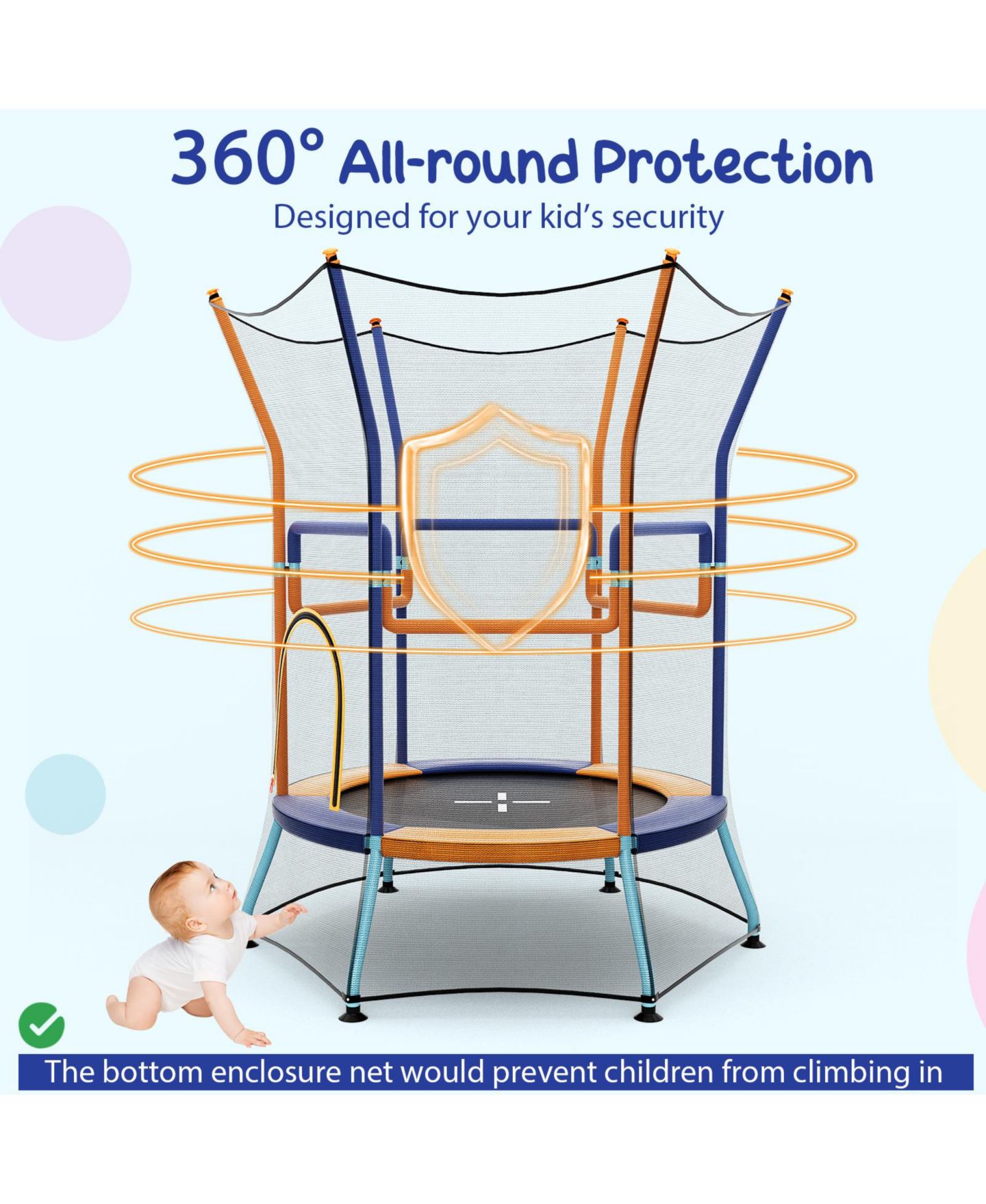 Детская игрушка Mecale Mini Trampoline with Safety Net and Foam Handles, Ages 3+, цвет: Оранжевый — фото 5