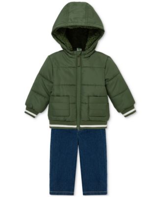 Baby Boys Hooded Jacket, Striped T-Shirt & Denim Pants, 3 Piece Set