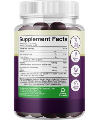 Super Iron Gummy | Chewable Iron Supplement for Women and Men with Vitamin C | Grape Flavor| 60ct