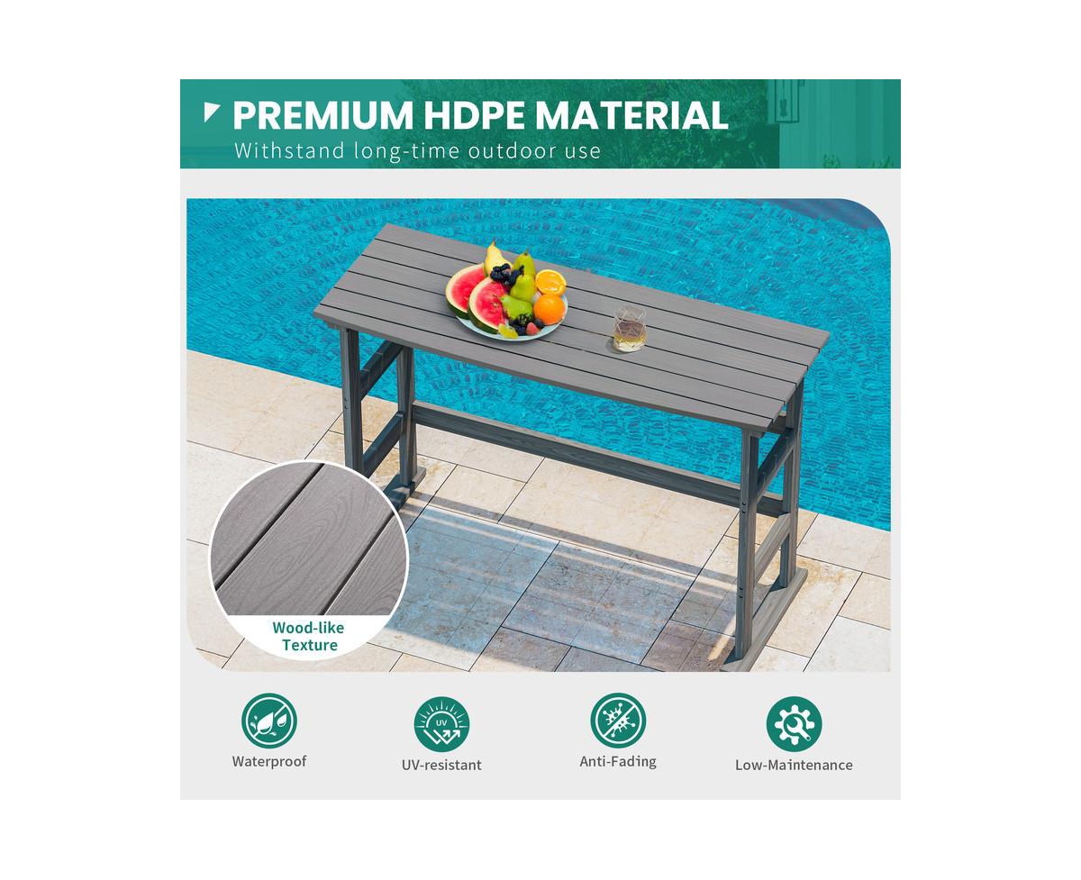 6-Piece Hdpe Plastic Outdoor Patio Rectangle Bar Height Bistro Dining Set in Gray