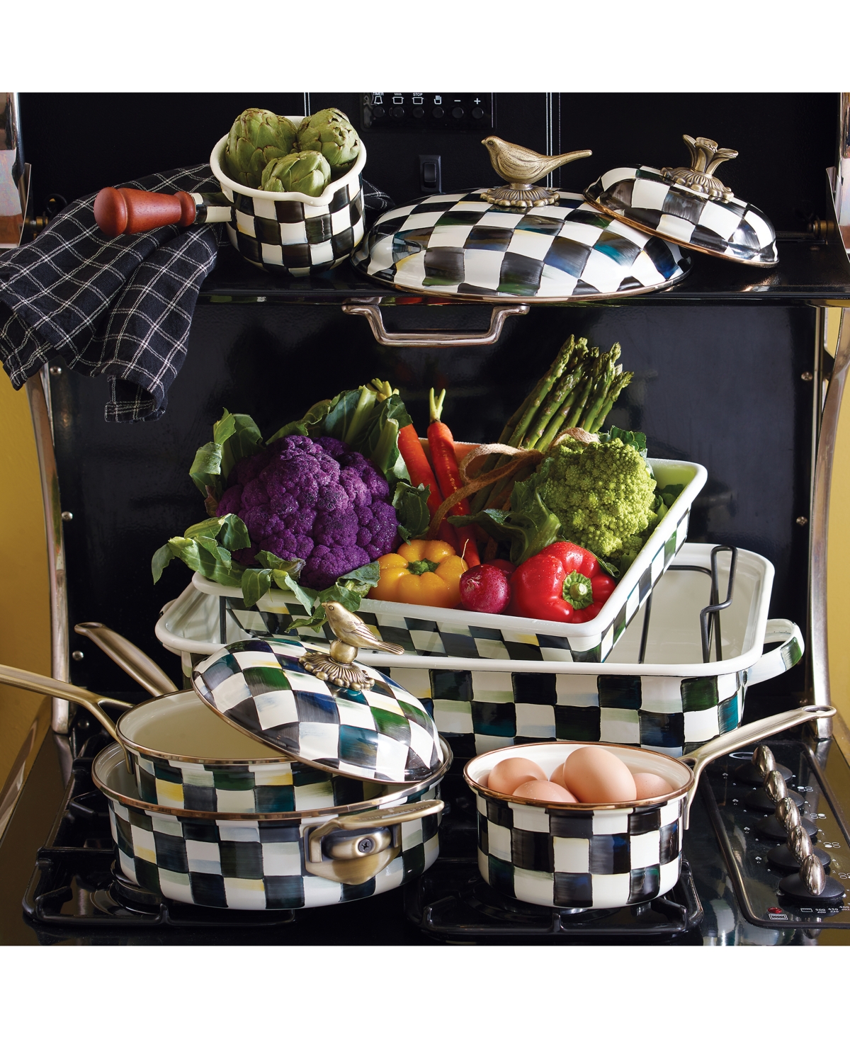 Mackenzie-childs Courtly Check Roasting Pan With Rack In Black
