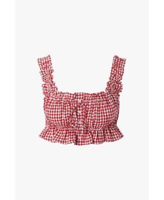 Women's Ruffle Button Up Crop Top