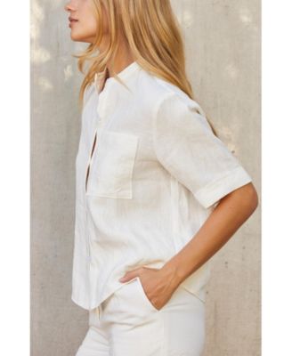 Women's Joyce Short Sleeve Button Up Linen Top