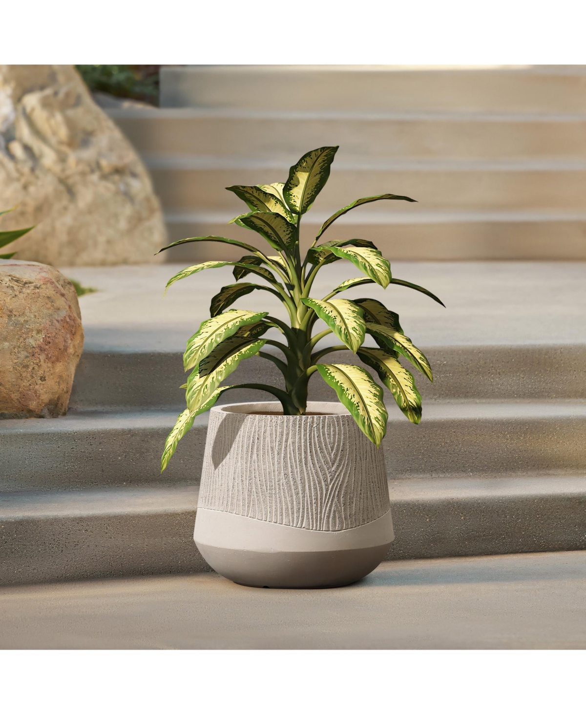 LuxenHome Blended Tan with Wood Pattern Round Tapered -Inch Tall MgO Planter