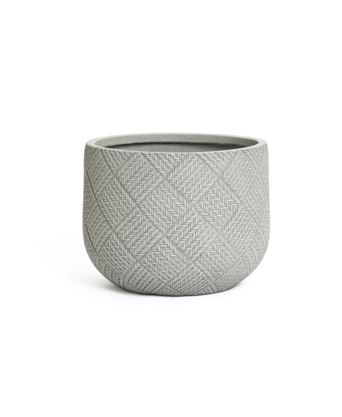 Misty Gray Glen Pattern 11.8-Inch Tall MgO Round Planter, Indoor and Outdoor - Gray