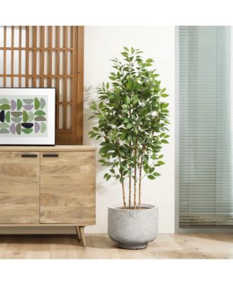 Rustic White with Gray 9.6-Inch Tall Round MgO Planter