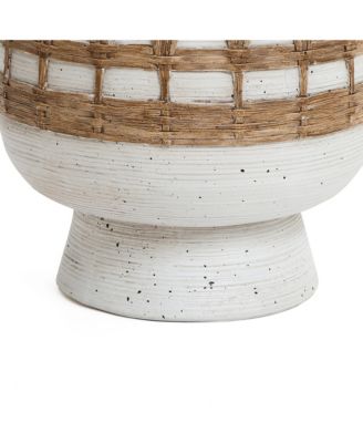 Boho White with Brown Accents 11-Inch Round MgO Planter