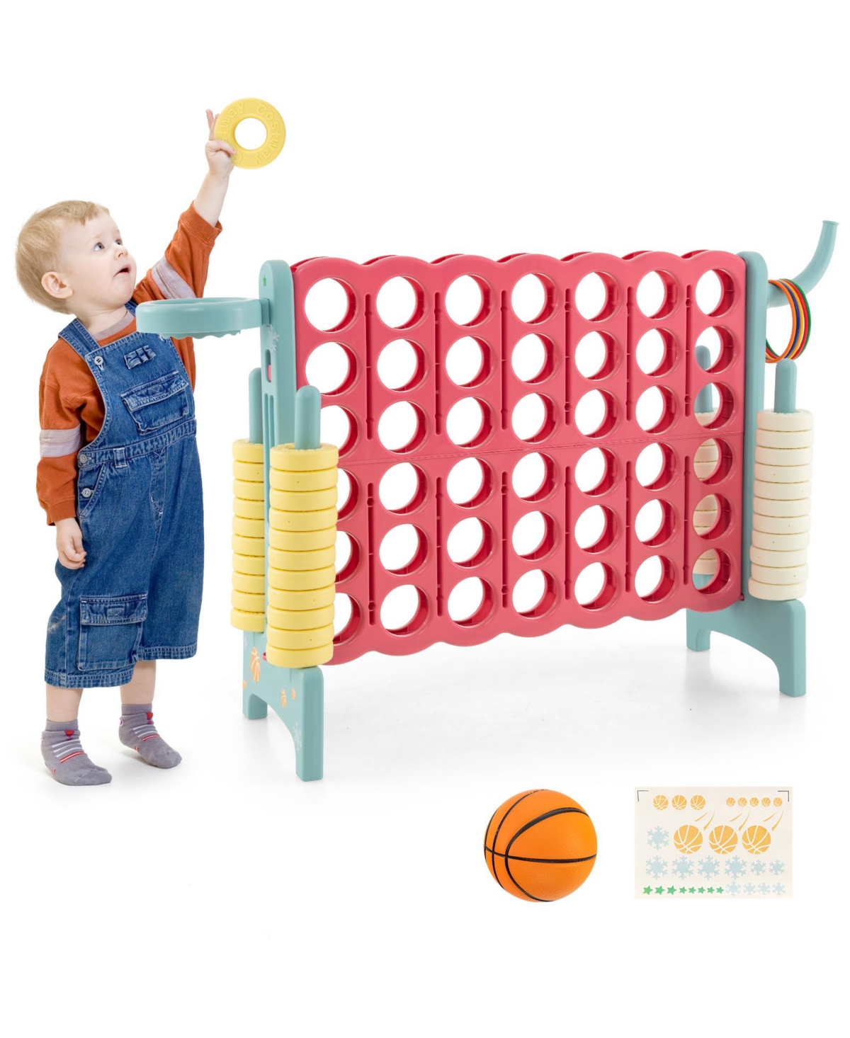 4-in-a-Row Connect Game with Basketball Hoop and Toss Ring - Red