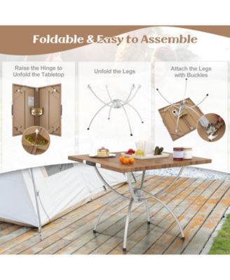 2 Pack Folding Camping Table with Wood-grain Tabletop for Hiking Party