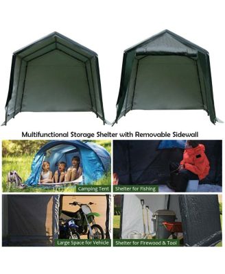 Outdoor Carport Shed with Sidewalls and Waterproof Ripstop Cover