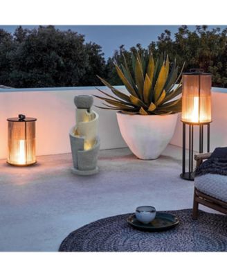 Gray Resin Cascading Spiral Outdoor Fountain with LED Lights