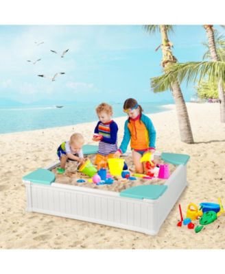 Kids Outdoor Sandbox with Oxford Cover and 4 Corner Seats