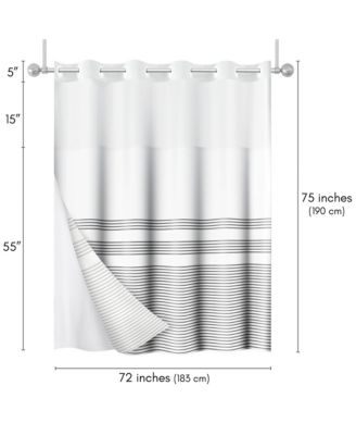72x75 Hookless Shower Curtain - Grey Lines Shower Curtain with Sheer Panel, Snap-In Liner, and Grommets - 100% Polyester