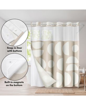 72x75 Hookless Shower Curtain - Abstract Khaki Cream Shower Curtain with Sheer Panel, Snap-In Liner, and Grommets - 100% Polyester