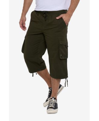 Men's 18" Elastic Waist Capri Long Cargo Shorts
