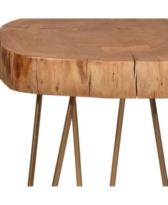 Iron and Solid Wood End Table – Round Accent Table with Industrial Charm and Durability