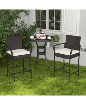 2 Pieces Outdoor PE Rattan Cushioned Barstool Set with Armrests