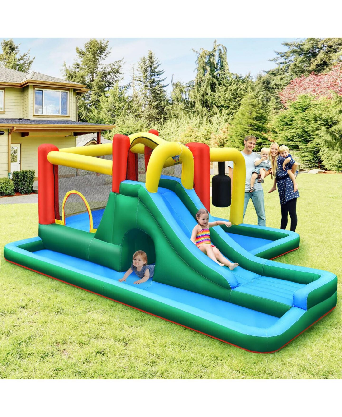 Детская игрушка Mecale Oxford Fabric Water Slide Climbing Inflatable Bounce House with Tunnel, Supports 4 Kids, Ages 3-10, цвет: Синий — фото 3