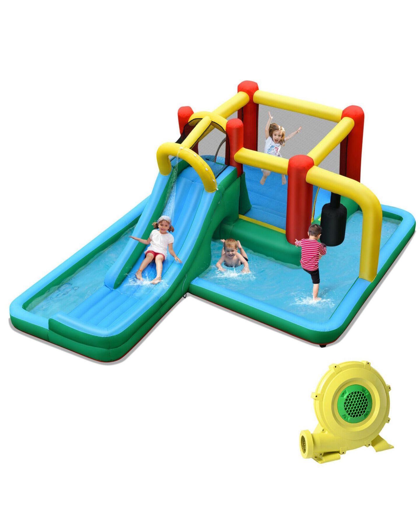 Детская игрушка Mecale Oxford Fabric Water Slide Climbing Inflatable Bounce House with Tunnel, Supports 4 Kids, Ages 3-10, цвет: Синий — фото 1