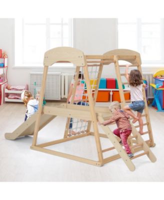 6-in-1 Indoor Jungle Gym Kids Wooden Playground with Monkey Bars