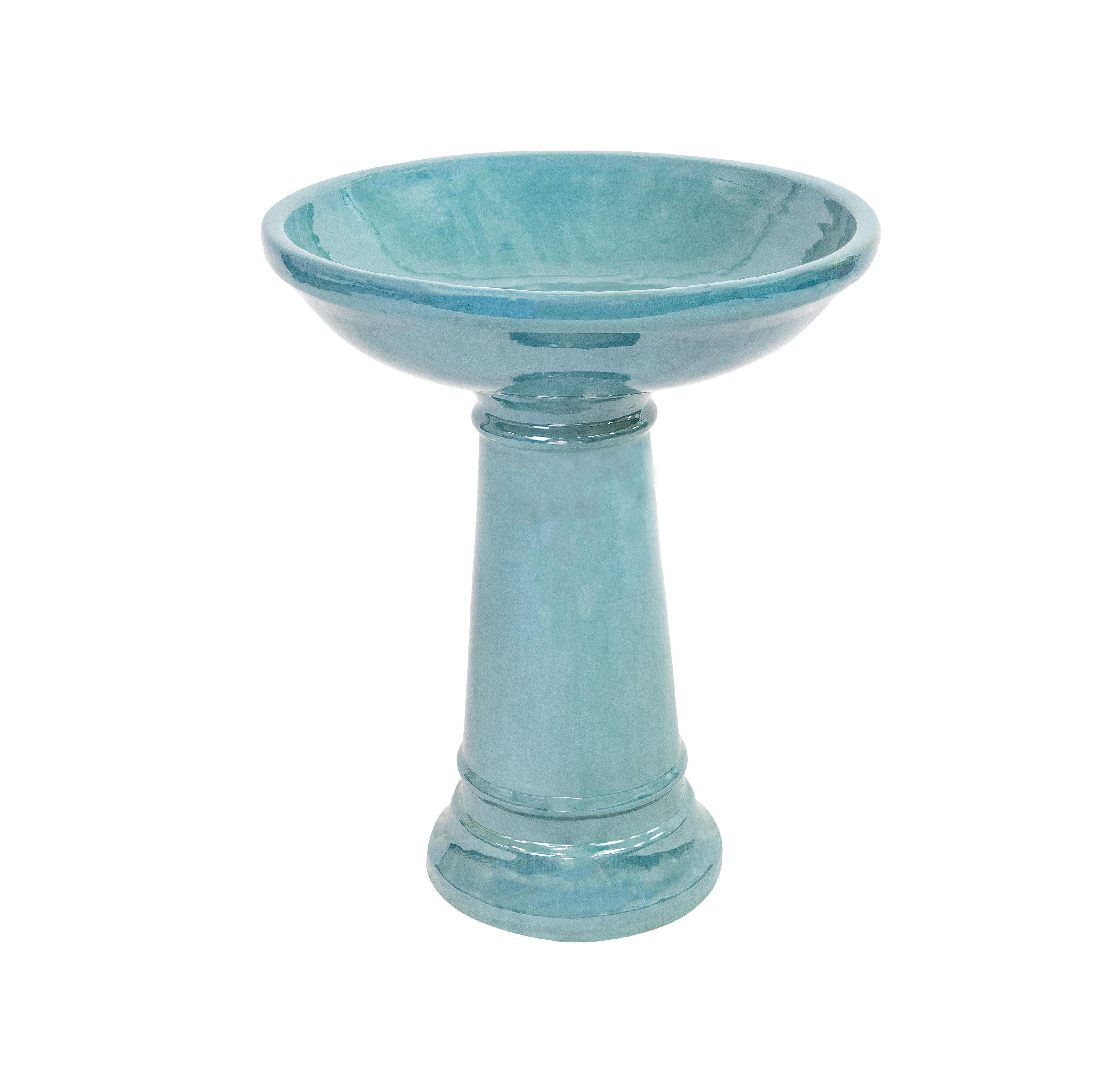 Calais Ceramic Bird Bath with Glazed Finish - Jade Green - 25" H