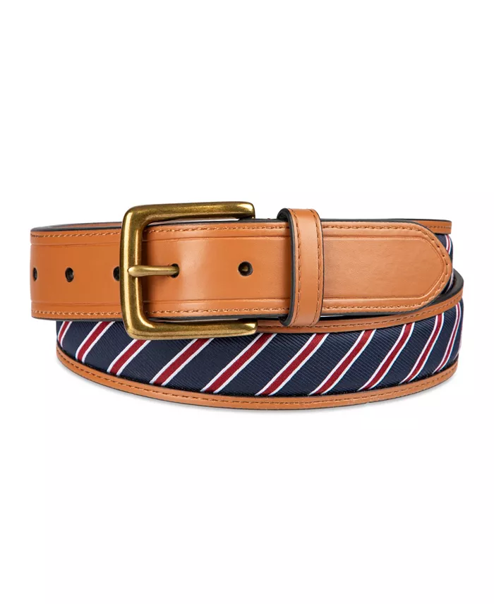 35MM Men's Prep Striped Ribbon Inlay Casual Belt