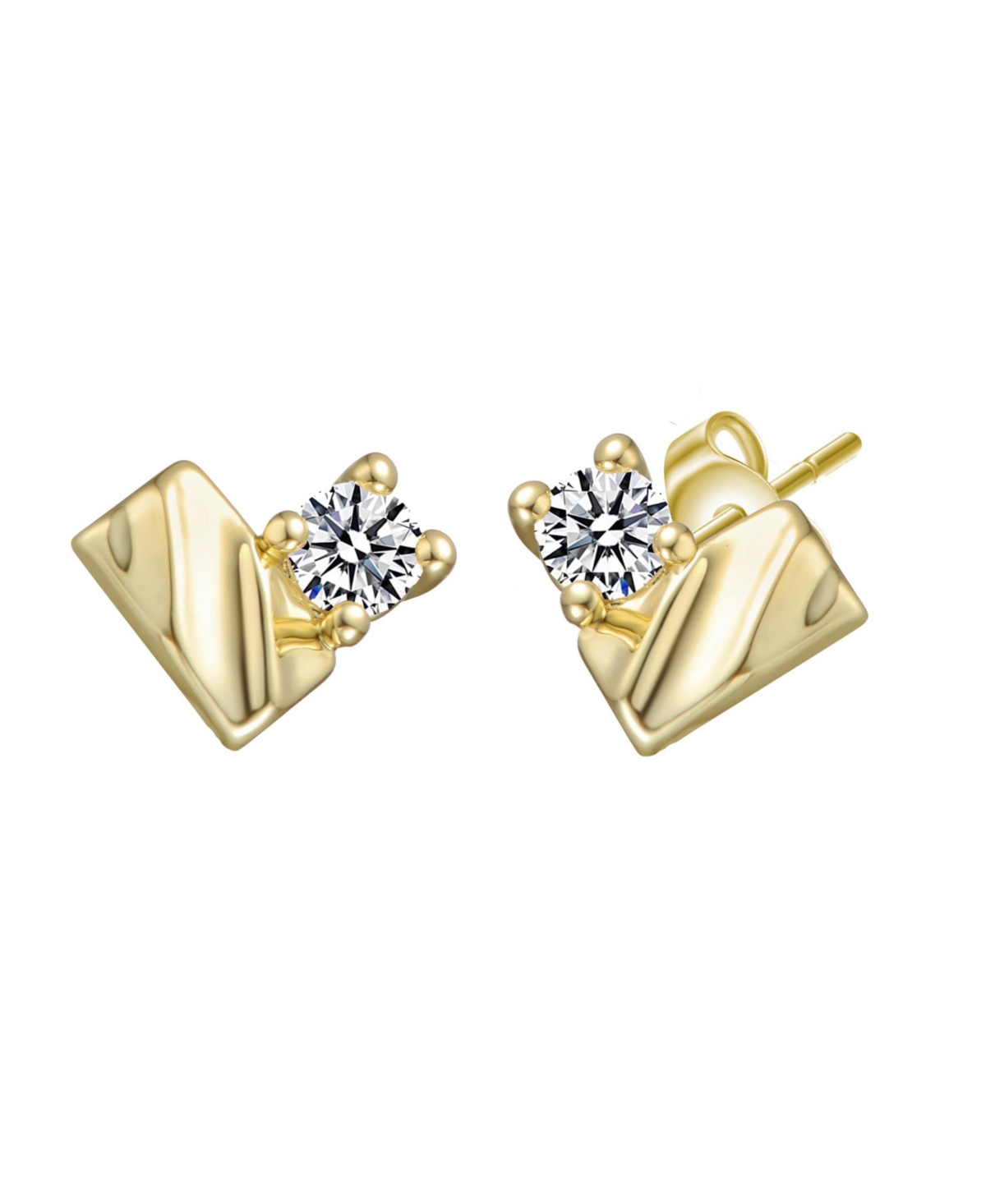 Sterling Silver 14K Gold Plated with Clear Moissanite Rectangluar Stud Earrings. - Gold