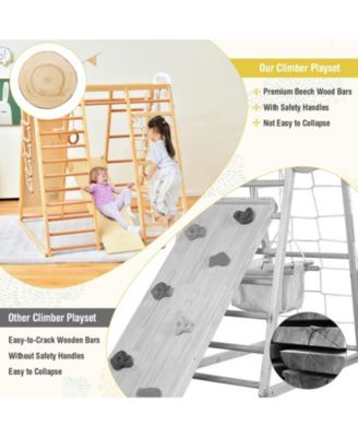 8-in-1 Wooden Jungle Gym Playset with Slide and Monkey Bars