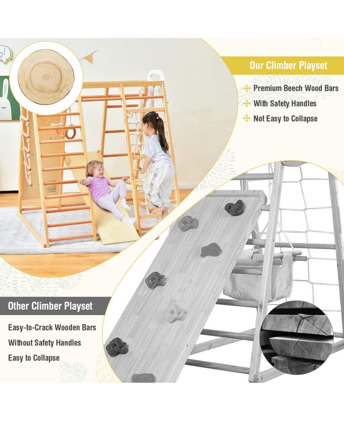 8-in-1 Wooden Jungle Gym Playset with Slide and Monkey Bars
