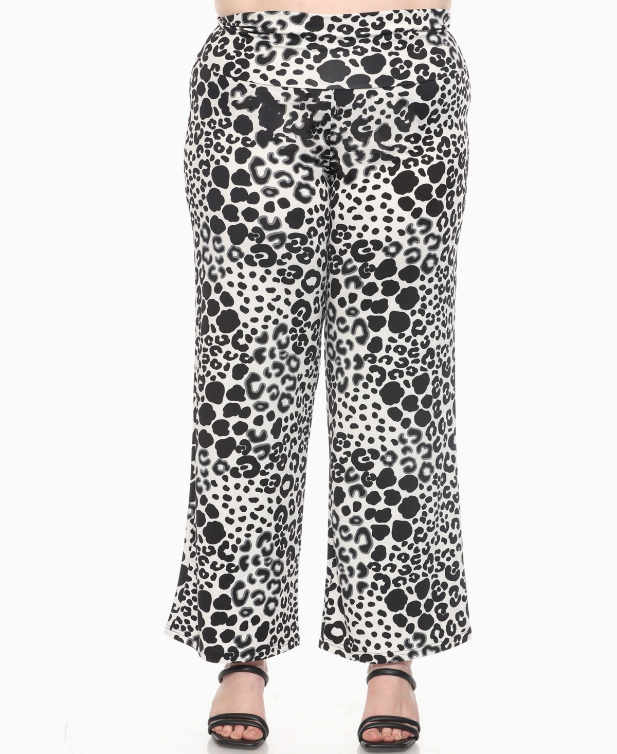 White Mark Plus Size Big Leopard Print Wide Leg Pants In Black